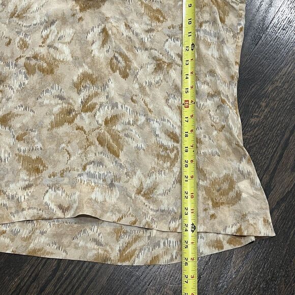 Talbots Top 100% Silk Women’s 16 Brown Cream Leaf Ruffle Neck Sleeveless - Picture 5 of 6